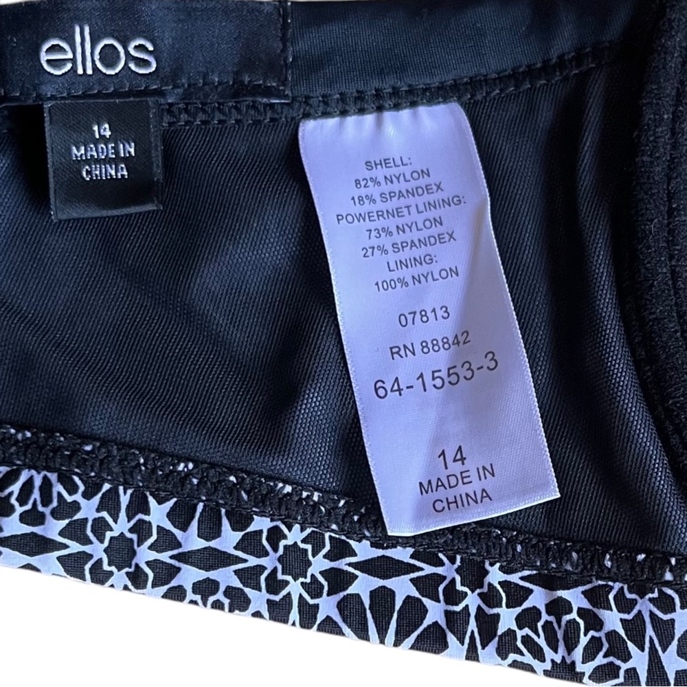 Ellos Bikini Swim Top Sz 14 Black White Boho Underwire Lined Full Coverage - Picture 7 of 8